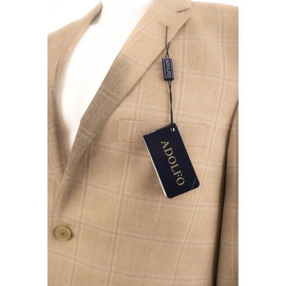 Adolfo High Twist Microtech Mens Suit Jacket Sport Coat Sz 40R Brown Plaid NWT - Picture 4 of 7